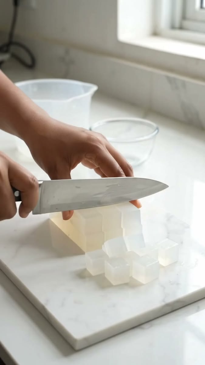 Snijd de zeepbasis in blokjes